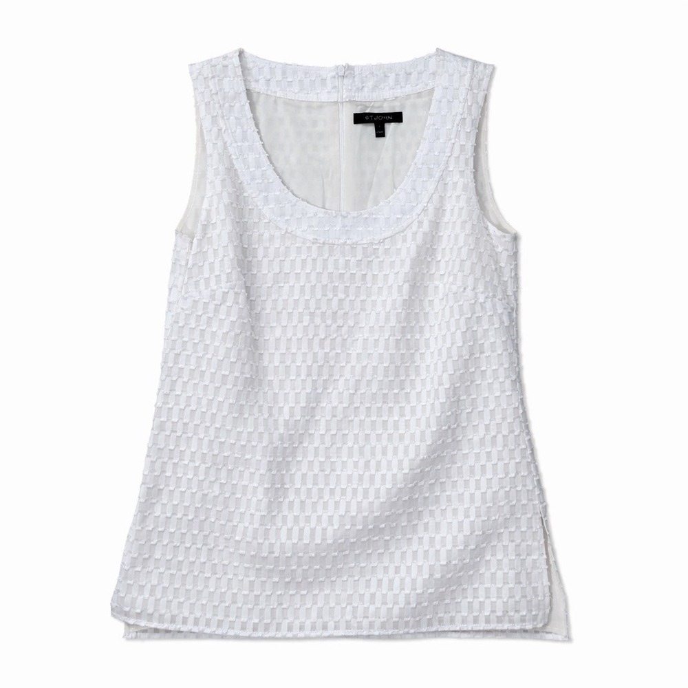 St. John Womens Basic Sleeveless Check Textured Blouse White Size P